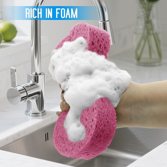 3PCS Car Wash Sponge, Heavy Duty Car Sponges for Washing, Car Accessories Large Sponges for Cleaning, Automotive Cleaning Supplies, Eco Friendly Sponge (7.68 x 3.74 x 1.38 Inch), Pink