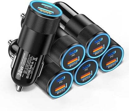 6 Pack USB C Car Charger, Ancekoy 38W Dual USB-C + USB-A Car Charger Adapter Fast Charge PD/QC 3.0 Cigarette Lighter Adapter USB Charger Plug for iPhone 17/16/15/14/13/12/11/Pro Max, iPad, Samsung
