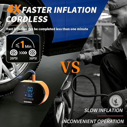 Tire Inflator Portable Air Compressor - 150PSI Portable Car Air Pump with 6000mAh Battery, Fast Inflation & Deflation Function, Digital Pressure Gauge & Auto-Off for Car, Motorcycle, Bike, Ball