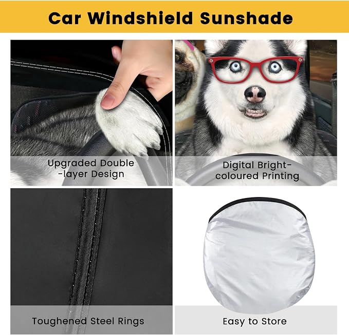 Windshield Sun Shade, Car Sun Shade Windshield, Reflector Sunshade Offers Ultimate Protection for Car Interior, Reflective Polyester Blocks Heat for Cars,Trucks,SUVs (57 x 32 in)