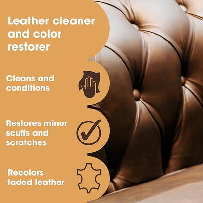 Furniture Clinic Leather Easy Restoration Kit | with Leather Recoloring Balm, Cleaner, Sponge, and Cloth | Leather Repair Kit for Scratched and Faded Furniture (Beige)
