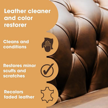 Furniture Clinic Leather Easy Restoration Kit | with Leather Recoloring Balm, Cleaner, Sponge, and Cloth | Leather Repair Kit for Scratched and Faded Furniture (Dark Brown)
