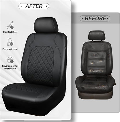 Universal Pu Leather Car Seat Covers Front Seats only, Airbag Compatible, Water-Resistant Durable Premium Vinyl, Fit for 95% Vehicles,Cars,Vans,SUV,Sedans (Luxury 2 PCS All Black)