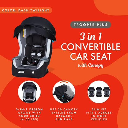 Baby Trend 3-in-1 Infant Car Seat with 5-Point Safety Harness, Adjustable Canopy, and Soft Fabric Seat, Trooper Plus, Dash Twilight - Convertible Travel System & Support for Babies & Toddlers