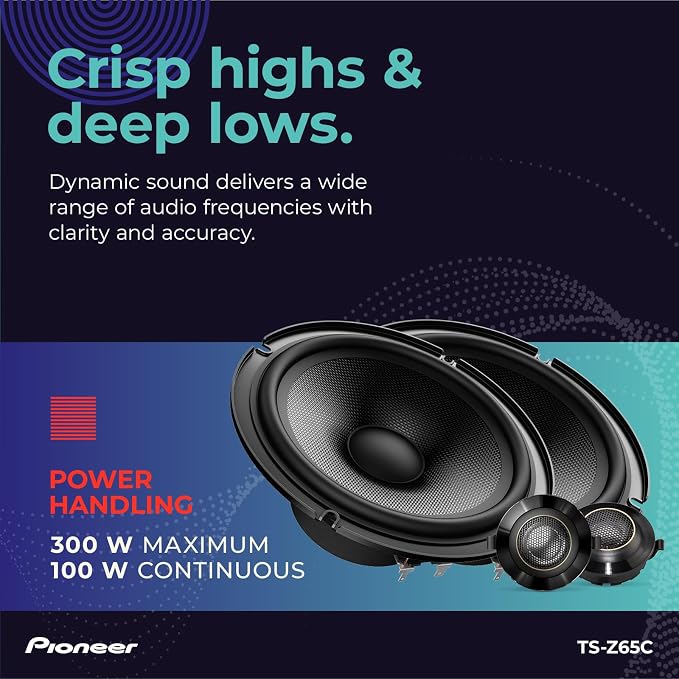 Pioneer Z-Series TS-Z65C 6.5” 2-Way Speakers (Pair) – 300W Max, Crisp Highs + Clear Vocals, Audiophile Upgrade, Add an Amplifier for Optimal Performance