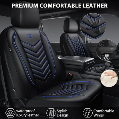 CAR PASS 3D Foam Faux Leather Seat Covers Full Set, Waterproof Leather Seat Cover for Cars, Luxury Universal Fit for SUV Truck Sedan Automotive, Armrest Airbag Compatible Anti-Slip, Black and Blue