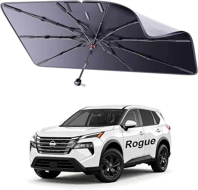 2026 Upgraded Windshield Sun Shade Umbrella for Nissan Rogue [Precision Custom Fit, Superior UV & Heat Block] Cooling Tech Fabric, Durable Foldable with Storage Bag, Fits 2008-2025