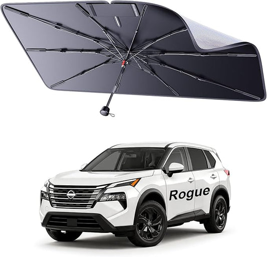2026 Upgraded Windshield Sun Shade Umbrella for Nissan Rogue [Precision Custom Fit, Superior UV & Heat Block] Cooling Tech Fabric, Durable Foldable with Storage Bag, Fits 2008-2025