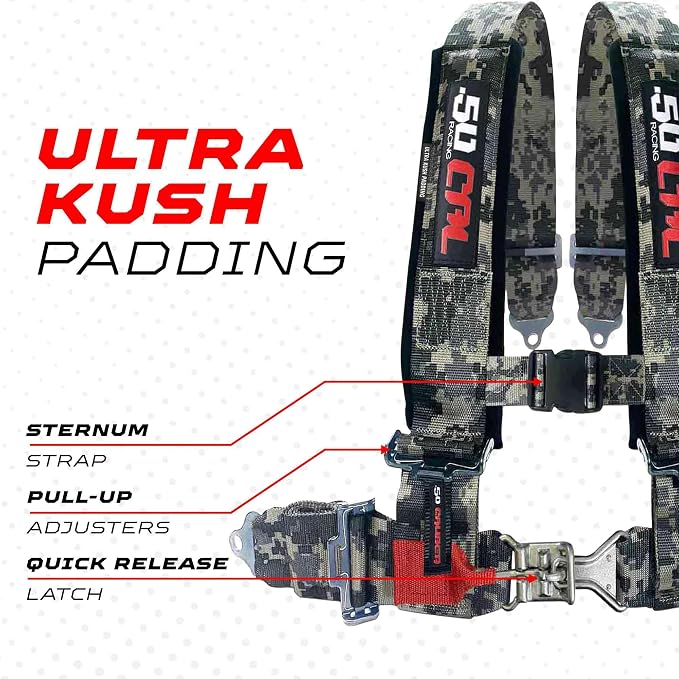 1pc Camouflage 4 Point Harness for Bucket Seat, Latch Release, 9 Color Options, Racing Harness, Race Car, Off Road, UTV, RZR [6000A3]