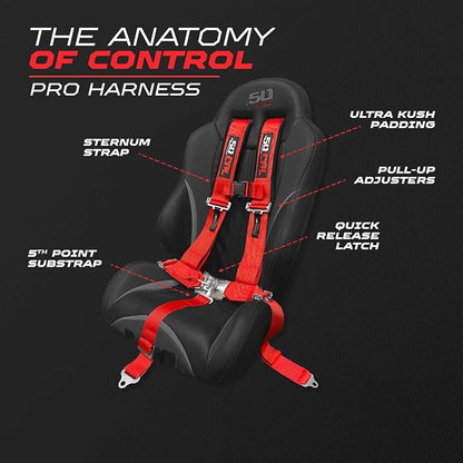 1 pc Red 5 Point Harness for Bucket Seat, Latch Release, 9 Color Options, Racing Harness 5 point, Race Car, UTV, RZR [6009A5]