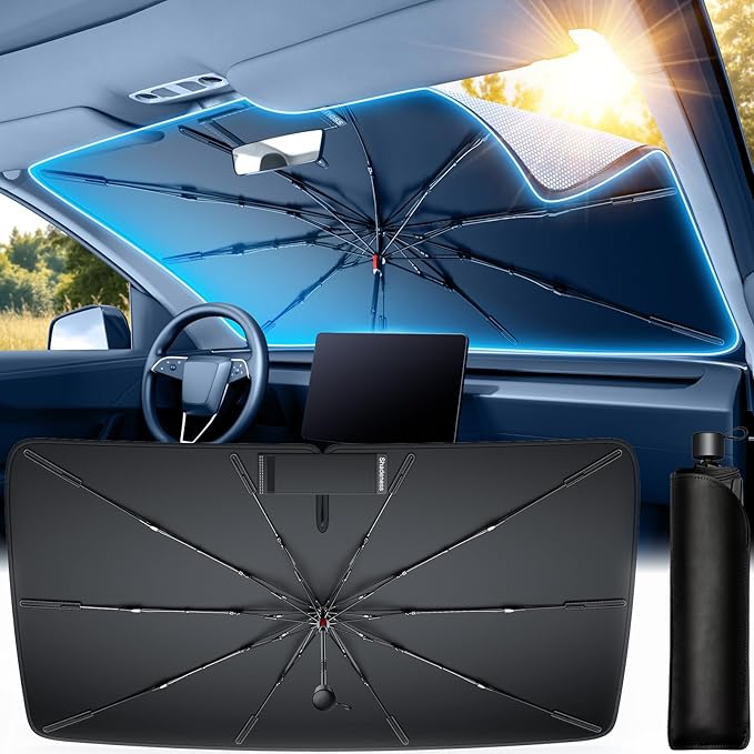 Car Windshield Sun Shade Umbrella [2026 Ice Shield] Custom Fit: GMC Terrain, Kia Seltos, Buick Envista & More Compact SUV/Sedan Car Accessories, Anti-Scratch Max Cool Interior Protector