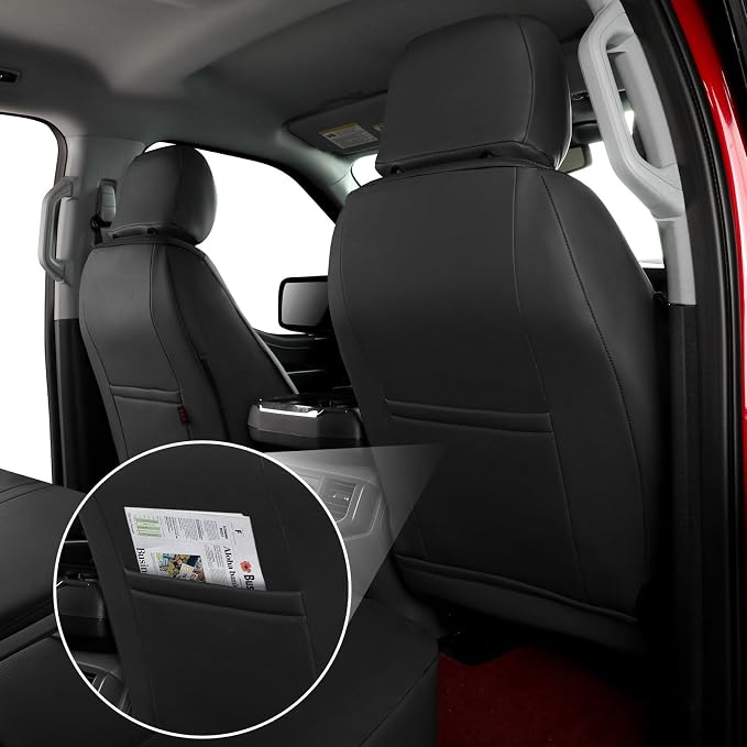 F150 Leather Seat Covers Full Set for 2021-2025 2026 Ford F150 SuperCrew STX,Tremor,XL,XLT & 2022-2024 F150 Lightning,for 2023-2026 F250/F350 CrewCab XL,XLT,Fully Covered Truck Seat Protector (Black)