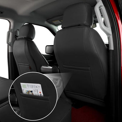 F150 Leather Seat Covers Full Set for 2021-2025 2026 Ford F150 SuperCrew STX,Tremor,XL,XLT & 2022-2024 F150 Lightning,for 2023-2026 F250/F350 CrewCab XL,XLT,Fully Covered Truck Seat Protector (Black)
