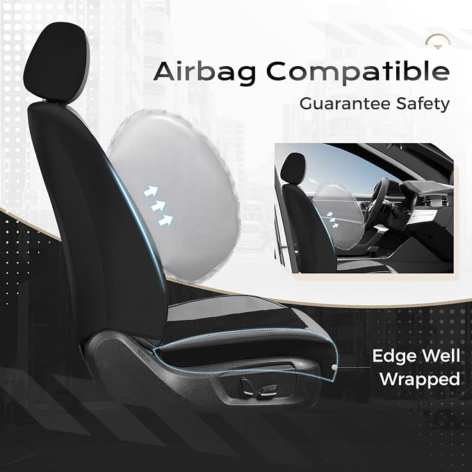 Coverado Air Mesh Seat Cover, Car Seat Cover Full Set, 3D Breathable Seat Protectors Sports Carbon Fiber Design Airbag Compatible Comfort Universal for Most Cars, Van,Trucks, SUV, Black&Grey