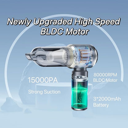 Sharperlife Cordless Handheld Vacuum, Portable Rechargeable 15000Pa Strong Suction Vacuum, 30mins Runtime Lightweight for Car Home Camping