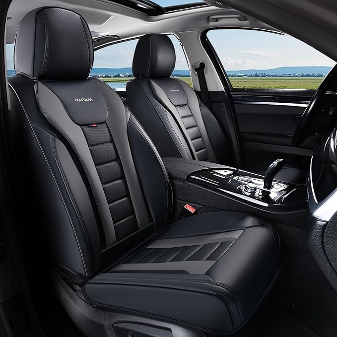 Coverado Car Seat Covers Full Set, Seat Covers for Cars, Front Seat Covers and Back Seat Cover Waterproof Leather Automotive Seat Cover, Universal Car Interior Protectors Cushion for Most Cars