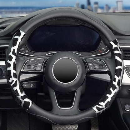 ZHOL Car Steering Wheel Cover, Universal 15 inch Breathable Microfiber Leather Steering Wheel Protector, Anti Slip Car Interior Accessories, Black&Silver