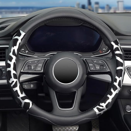 ZHOL Car Steering Wheel Cover, Universal 15 inch Breathable Microfiber Leather Steering Wheel Protector, Anti Slip Car Interior Accessories, Black&Silver