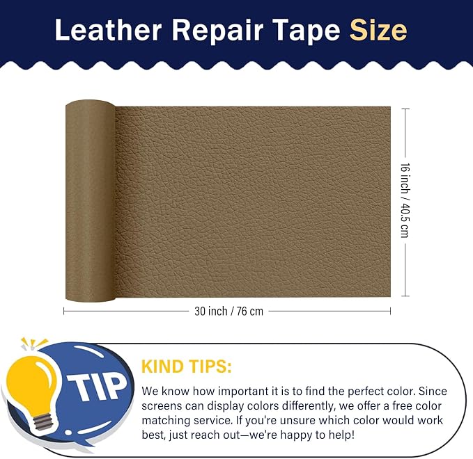 Zenyao Leather Repair Patch Tape - Self Adhesive Leather Repair Kit for Car Seat Furniture, Heavy Duty Vinyl Repair Patch for Couch Sofa, Waterproof Fix for Tears, 12x30 Inch Roll, Grey Khaki