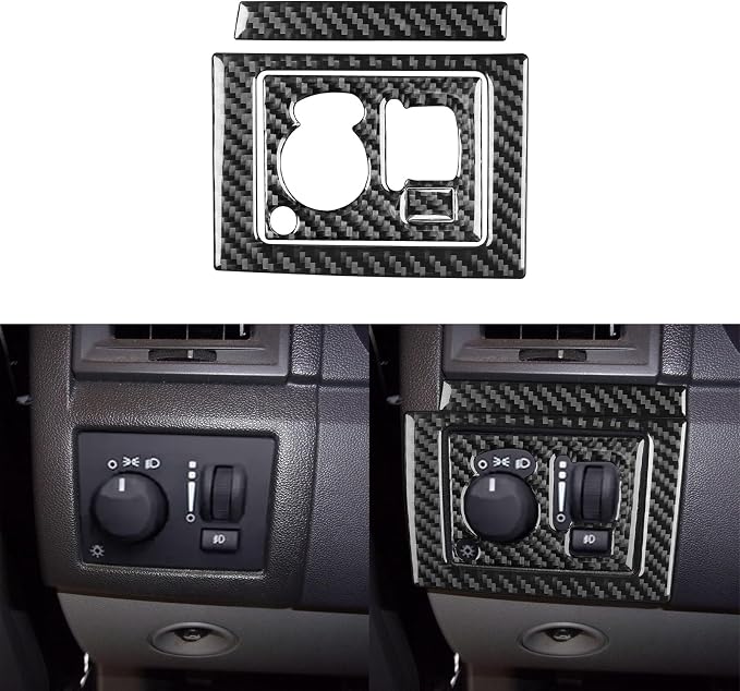 Car Headlight Switch Kit Decal Driver Side Dash Sticker Real Carbon Fiber Trim Compatible with Dodge Charger 2008 2009 2010 Interior Accessories Decor Style A 3pcs Black