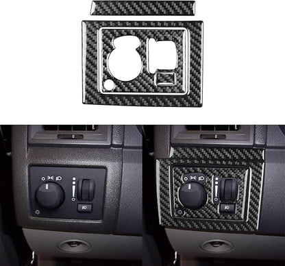 Car Headlight Switch Kit Decal Driver Side Dash Sticker Real Carbon Fiber Trim Compatible with Dodge Charger 2008 2009 2010 Interior Accessories Decor Style A 3pcs Black