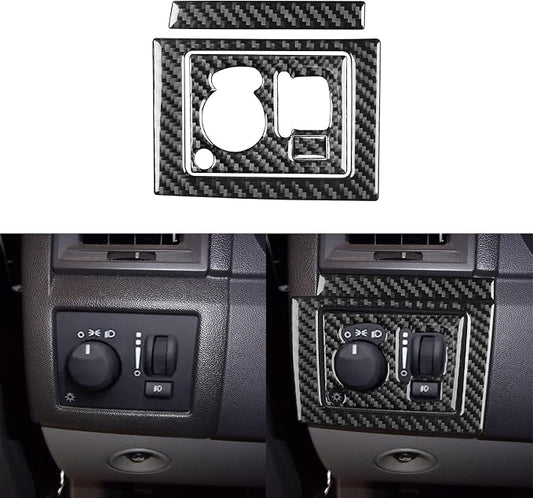 Car Headlight Switch Kit Decal Driver Side Dash Sticker Real Carbon Fiber Trim Compatible with Dodge Charger 2008 2009 2010 Interior Accessories Decor Style A 3pcs Black