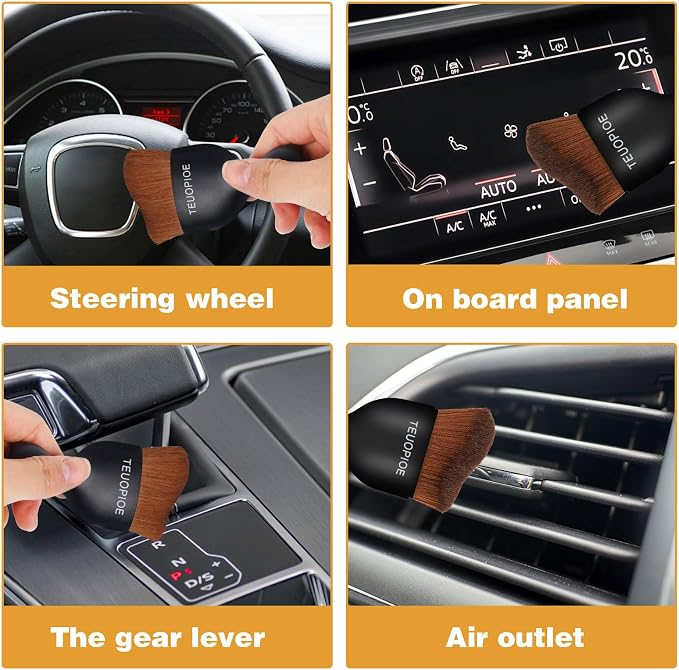 Car Interior Cleaning Brush, Car Duster Interior,Car Detailing Brush Dusting Brush,Car Interior Cleaning Tool, Auto Soft Hair Car Brush,Auto Interior Dust Brush for Air Vents（Bronze）