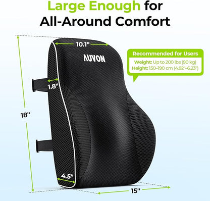 AUVON Lumbar Support Pillow for Office Chair with Patented Bulge for Lower Back Support, Ergonomic Office Home Essentials Improve Posture, Memory Foam Chair Cushion with Straps for Home, Office, Car