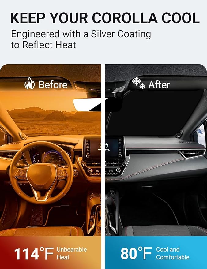 Proadsy 2026 Upgrade Front Windshield Sunshade Foldable Sun Shade Protector Custom Fit 2014-2019 Corolla SE XSE L LE XLE Hybrid Sedan Accessories