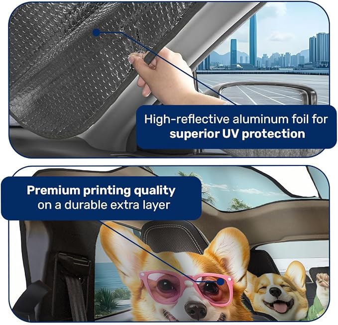 GENANY Corgi Family Funny Windshield Sun Shade for Car SUV Truck (55x30 Inches), Foldable Heat Shield, Shades for Front Windows, Protector Blocks UV, Car Decor