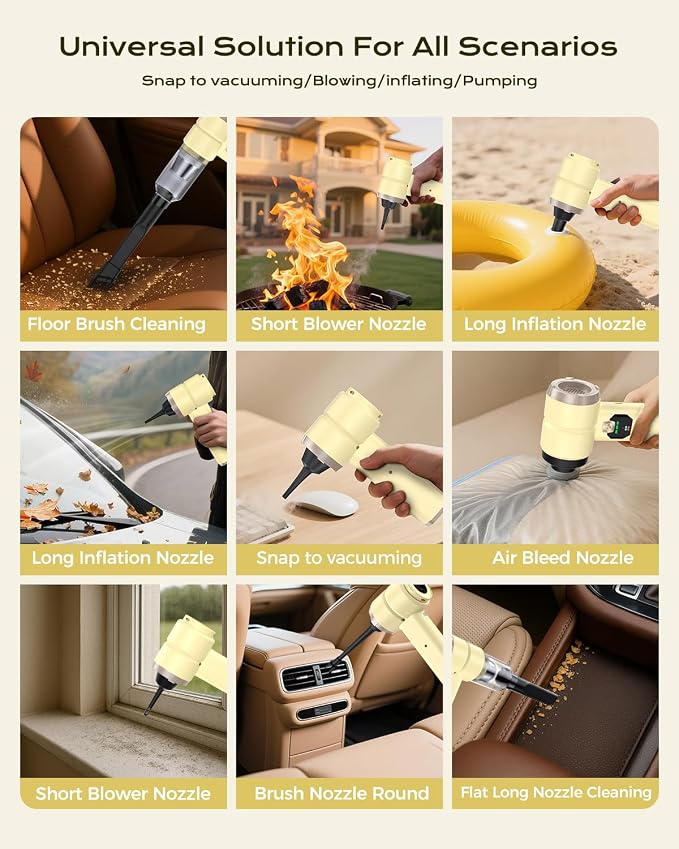 Portable Cordless Car Vacuum,4-in-1Handheld Cordless Vacuum with 30000Pa Suction,130000RPM,6800mAh Battery,10Nozzles,Rubber Paint Material for Car,Home,Birthday Gifts for Men Dad Husband(cream yellow)