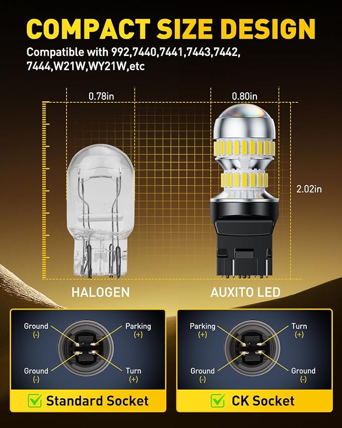 AUXITO 7440 7443 LED Bulbs for Reverse Lights, 6000K Bright White T20 7441 7444 LED Light for Exterior Backup Tail Brake DRL Turn Signal Parking Lights, Pack of 2