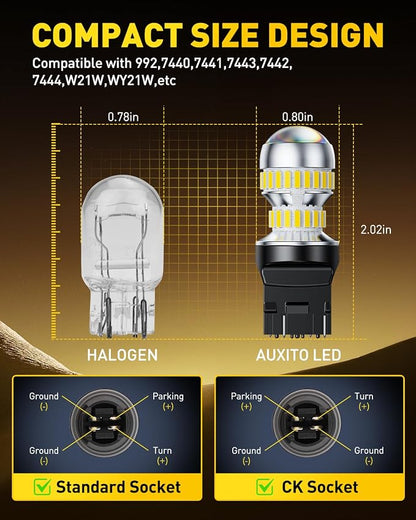 AUXITO 7440 7443 LED Bulbs for Reverse Lights, 6000K Bright White T20 7441 7444 LED Light for Exterior Backup Tail Brake DRL Turn Signal Parking Lights, Pack of 2
