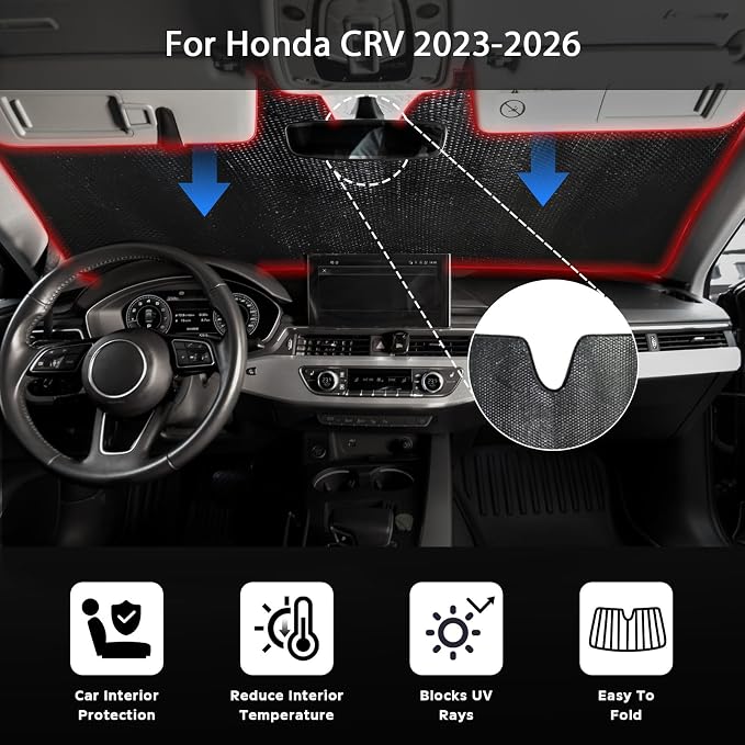 Car Windshield Sun Shade for Honda CRV 2023-2026, 5-Layer Bubble Foldable Thicken Front Window Sunshade Sun Visor Protection CR-V Accessories - Blocks Heat & UV Rays Keep Car Cooler