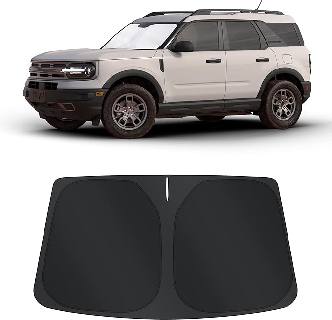 TINGLU Sun Shade for Ford Bronco Sport 2021-2024 2025 2026 Accessories Windshield Sun Shade Window Shade UV Rays Protection Sun Visor Cover with Steering Wheel Sunshade Storage Bag