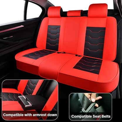 Red Car Seat Covers for Suvs, Sedans, and Pickup Trucks Protect and Upgrade Your Vehicle's Interior Waterproof Leather 5-Piece Complete Set Compatible with Airbags Easy to Install and Clean