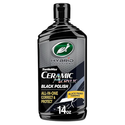 Turtle Wax Hybrid Solutions Ceramic Acrylic Black Car Polish and Wax, Car Scratch Remover & Car Paint Restorer for Black Cars, Deep Shine, Ceramic Coating Protection & Water Beading, 14 oz (Pack of 1)