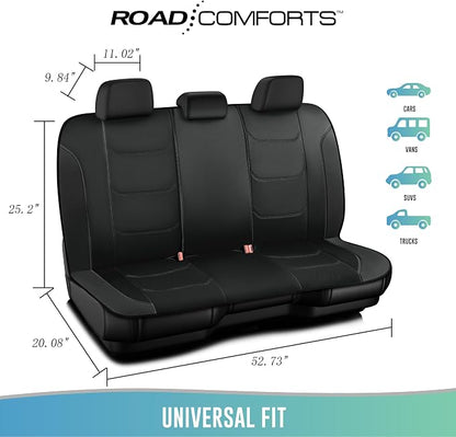 Road Comforts Seat Covers, Premium Leather Car Seat Covers Full Set,Airbag Compatible, Automotive Seat Covers Universal Fit Most Cars,Vans,Truck,SUV, Black