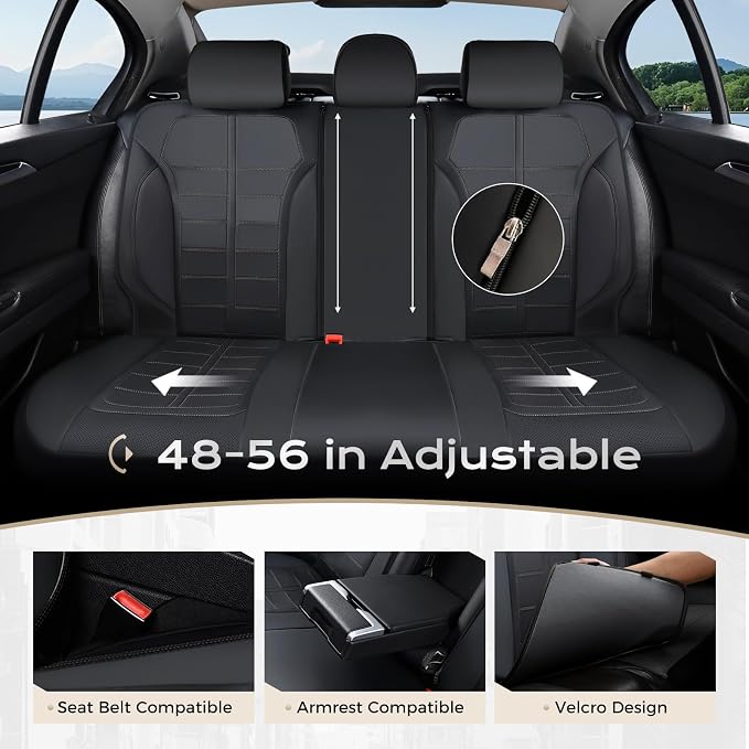 Coverado Rear Seat Covers for Cars Luxury Faux Leather Waterproof Automotive Seat Protector Universal Fit for Most Cars SUV Trucks, Black