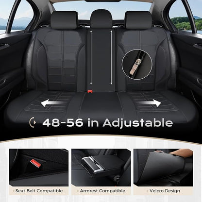 Coverado Rear Seat Covers for Cars Luxury Faux Leather Waterproof Automotive Seat Protector Universal Fit for Most Cars SUV Trucks, Black