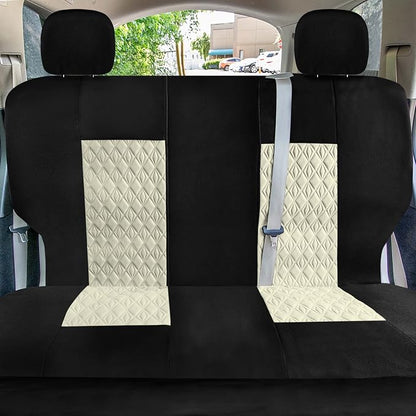 Universal Fit Diamond Stitched Flat Cloth Car Seat Covers Full Set - Beige
