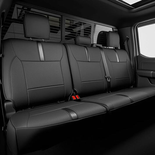 for Ford F150 Seat Covers 2015-2023 2024 2025 2026 (Only Rear Seat Covers), Leather Truck Seat Covers Custom Fit for F-150 XL XLT (Only SuperCrew/Crew Cab), Waterproof Car Accessories, Black