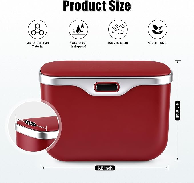 UYYE Car Trash Can, Car Garbage Bin with Lid & Handle - Leak-Proof Mini Trash Can for Car, Truck, SUV - Essential Car Accessories for Organization (Red)