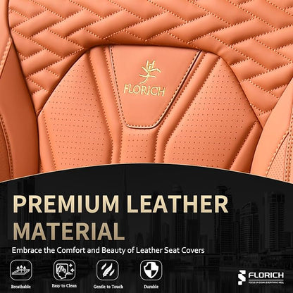 FLORICH Seat Covers, Leather Car Seat Covers Front Seats, Automotive Seat Covers Waterproof Car Seat Cushion Orange Seat Cover Protector Universal Fit for Most Cars Trucks SUVs