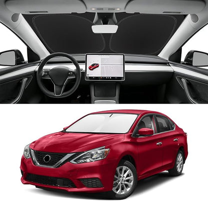 Custom Fit Windshield Sun Shade for Nissan Sentra 2013-2019, Blocks UV & Heat, Front Window Sunshade Accessorie, Easy Fold & Store Keep Your Car Cooler
