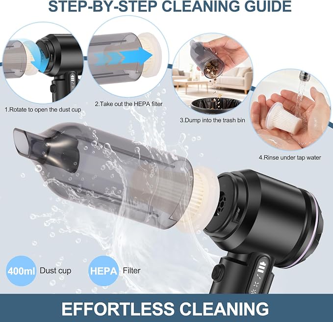 Portable Handheld car Vacuum Cleaner, 16000PA Vacuum Suction, Equipped with Two high-Efficiency Filters, Used for Cleaning car interiors, Sofas, pet Hair, and Small-Scale Garbage Stains