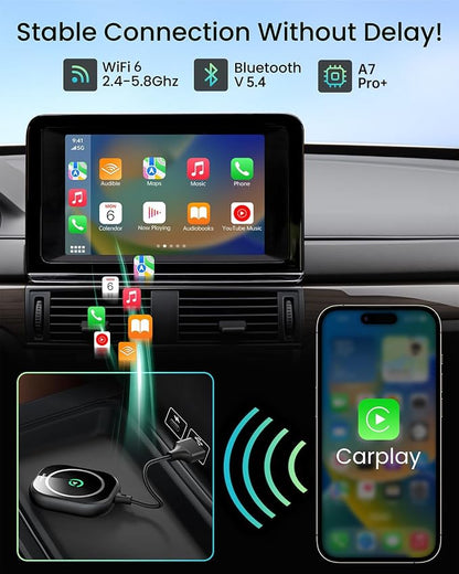 Wireless CarPlay Adapter, Converts Factory Wired CarPlay to Wireless CarPlay Dongle Plug & Play CarPlay Wireless Adapter for Cars from 2015 & for Apple iPhone iOS 10+ Black