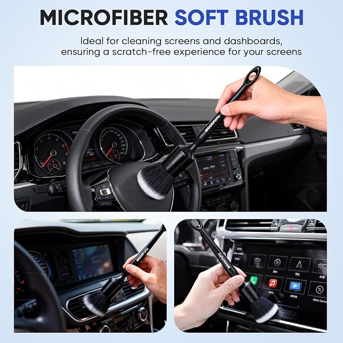 Car Detailing Brush, 6PCS Ultra Soft Boars Hair Car Interior Exterior Detailing Brushes, Scratch-Free Car Cleaning Dust Brush for Dashboard, Emblem, Air Vents, Wheels, Leather Seat