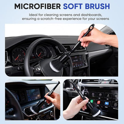 Car Detailing Brush, 6PCS Ultra Soft Boars Hair Car Interior Exterior Detailing Brushes, Scratch-Free Car Cleaning Dust Brush for Dashboard, Emblem, Air Vents, Wheels, Leather Seat