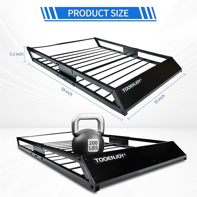 TOOENJOY Roof Rack Cargo Basket, 59 x 35.4 x 4.7 Inch, Anti-Rust Rooftop Cargo Carrier Universal Roof Basket Car Top Luggage Holder for Car, SUV and Truck, 200 lbs Capacity